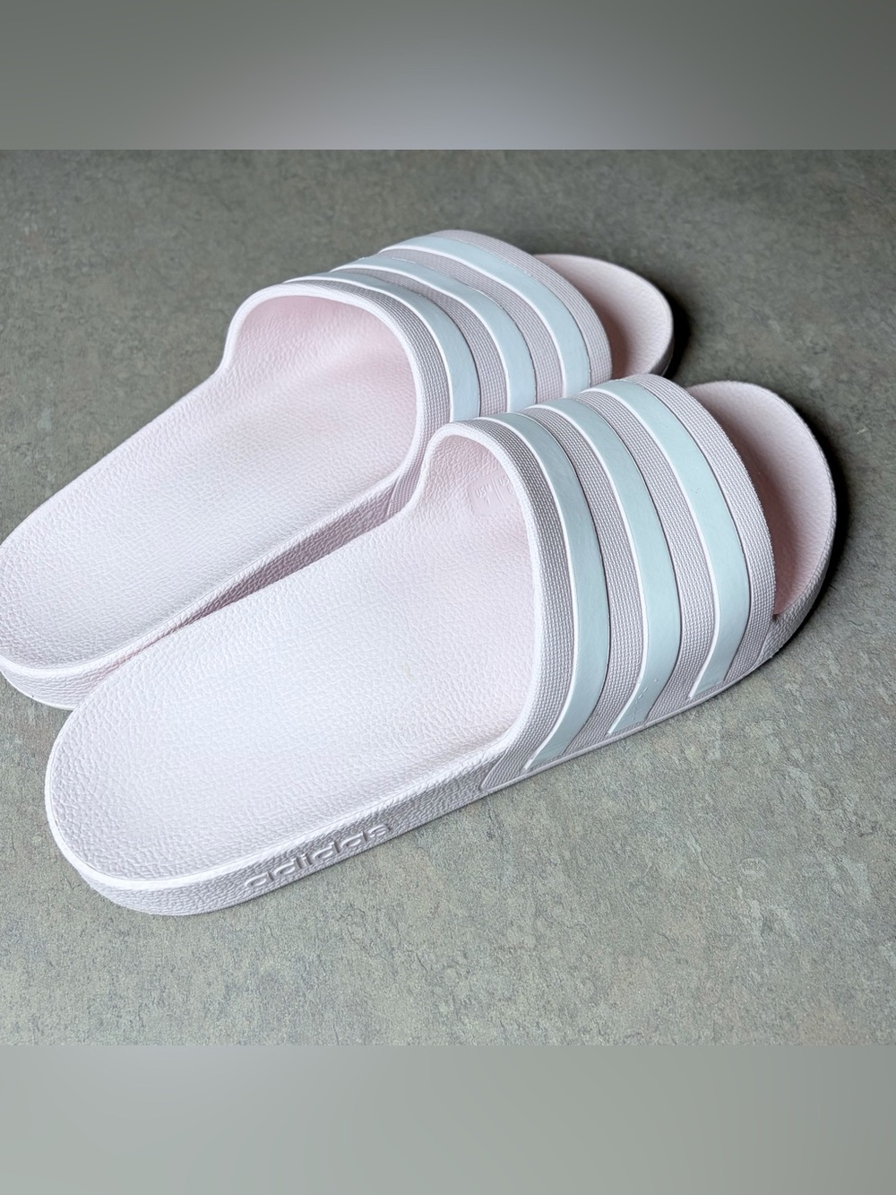 adidas Slide Sandals in Pale Pink with White Stripes